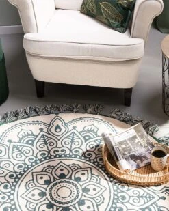 Matto Puuvilla Kermanvalkoinen/vihreä ø 120 Cm IRICE 9 Matto Puuvilla Kermanvalkoinen/vihreä ø 120 Cm IRICE -MattoMoodi kauppa undef src sa picid 756560 type color image