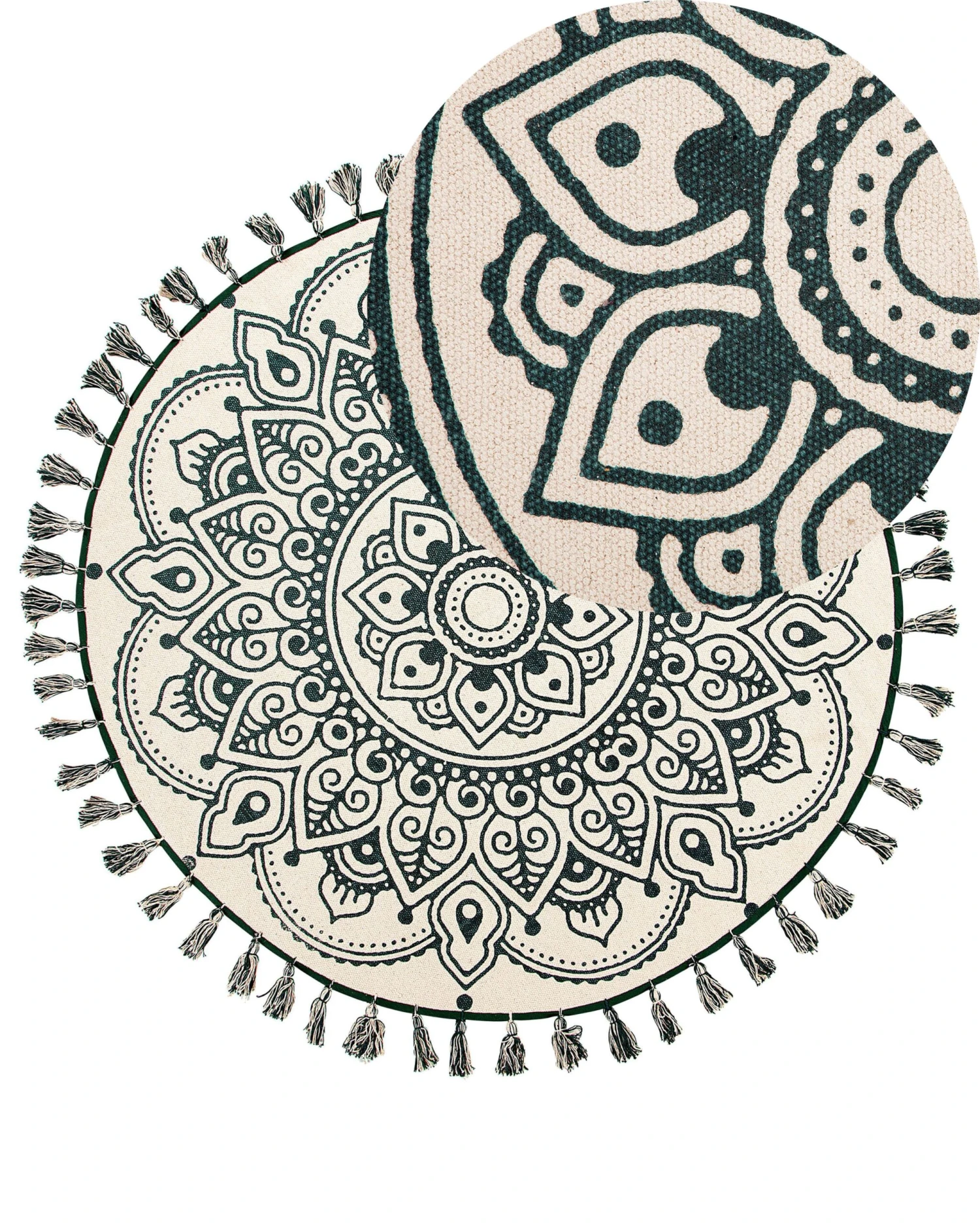 Matto Puuvilla Kermanvalkoinen/vihreä ø 120 Cm IRICE 3 Matto Puuvilla Kermanvalkoinen/vihreä ø 120 Cm IRICE