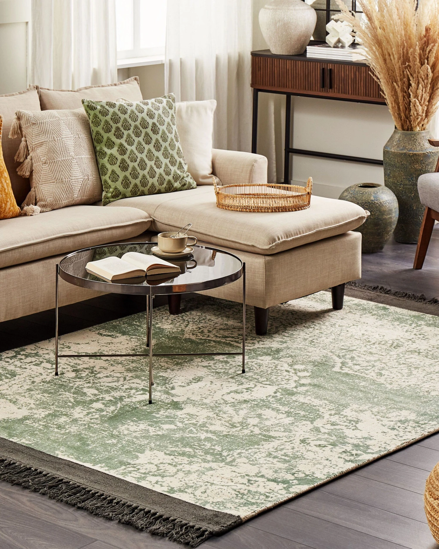 Matto Viskoosi Vihreä/beige AKARSU Useita Kokoja - Image 2