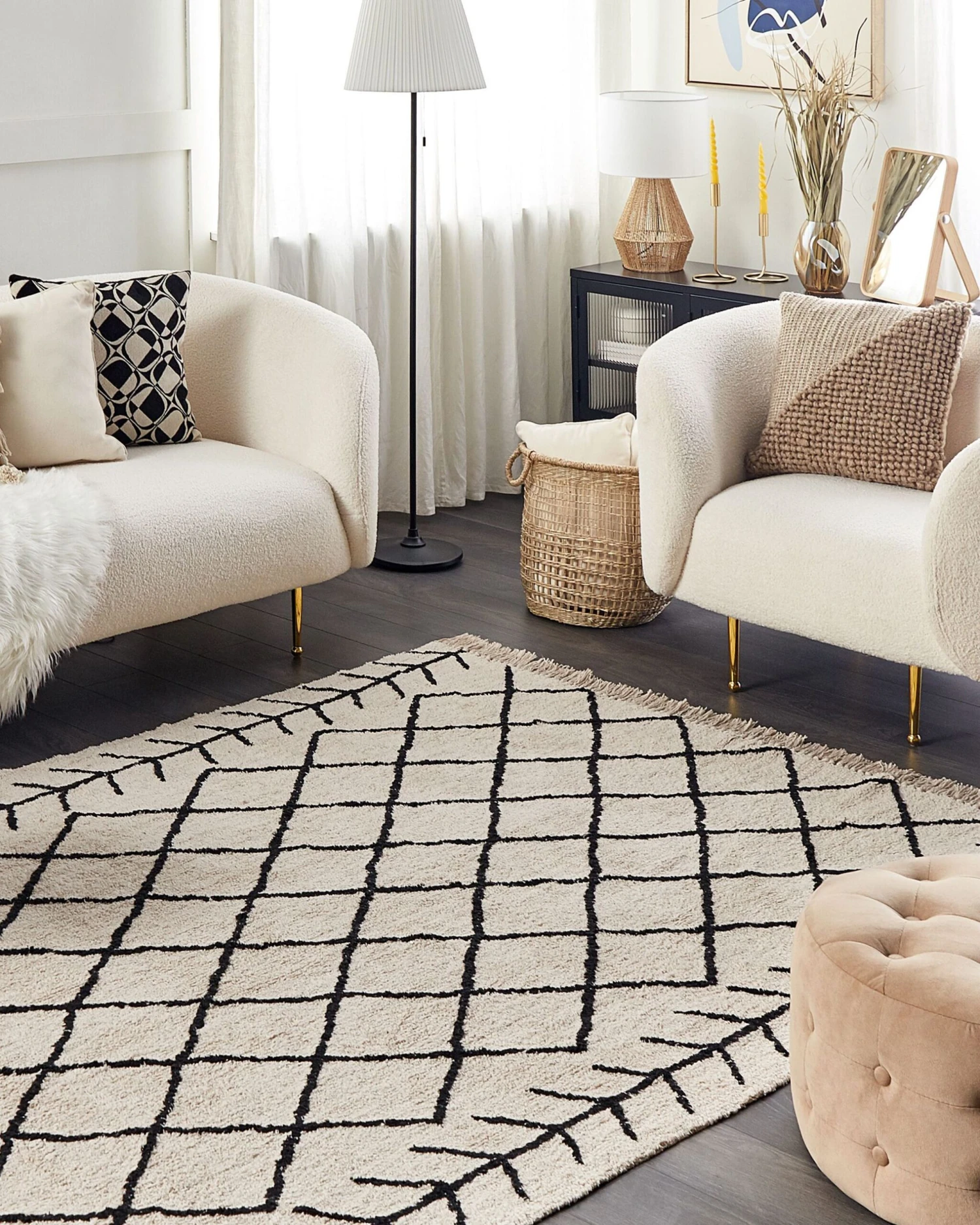 Matto Puuvilla Beige/musta BOZKIR Useita Kokoja 4 Matto Puuvilla Beige/musta BOZKIR Useita Kokoja - Image 2