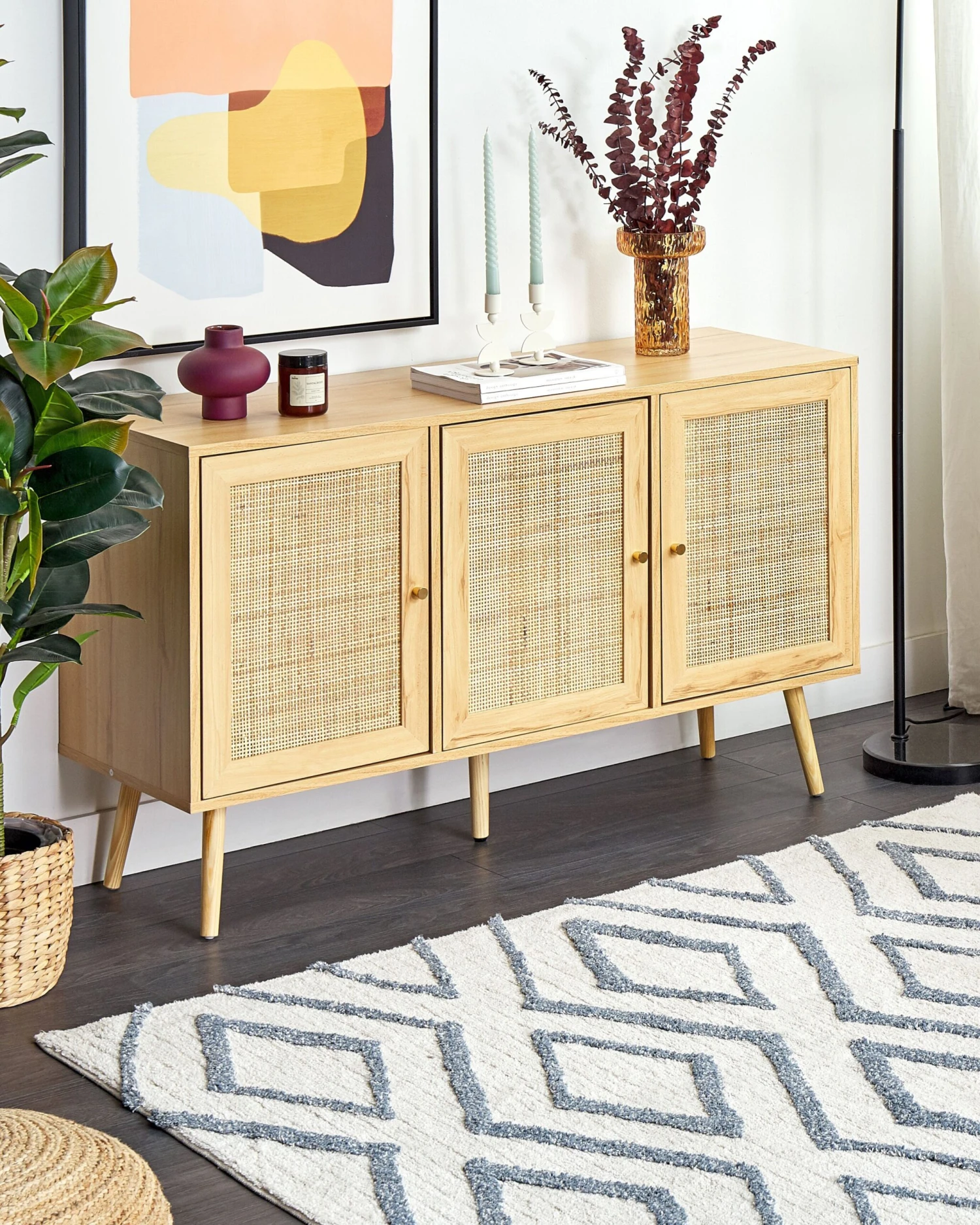 Matto Puuvilla Luonnonvalkoinen/vaaleansininen 160 X 230 Cm MENDERES 4 Matto Puuvilla Luonnonvalkoinen/vaaleansininen 160 X 230 Cm MENDERES - Image 2