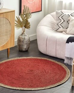 Pyöreä Matto Juutti Koralli ⌀ 120 Cm MENEMEN -MattoMoodi kauppa undef src sa picid 843982 type color image