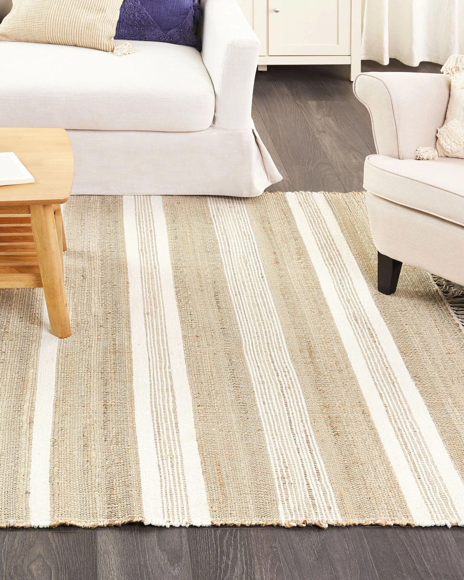 Matto Juutti Beige/valkoinen TALPUR Useita Kokoja 4 Matto Juutti Beige/valkoinen TALPUR Useita Kokoja - Image 2